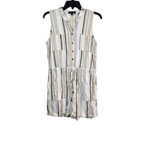 Kelly Renee Womens Sleeveless Neutral Stripes Drawstring‎ Romper Medium Coastal